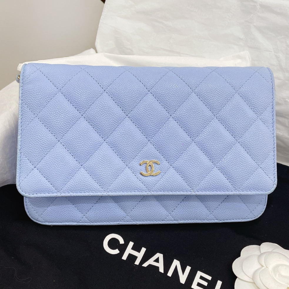 99新 Chanel/香奈儿 荔枝纹woc蓝色单肩包