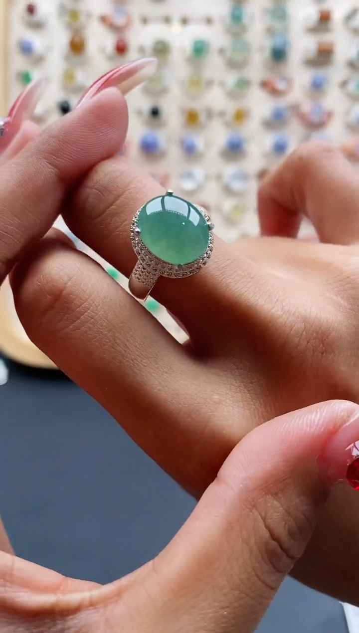 【闪购商品】翡翠戒指未镶嵌缅甸天然A货翡翠444 5+4