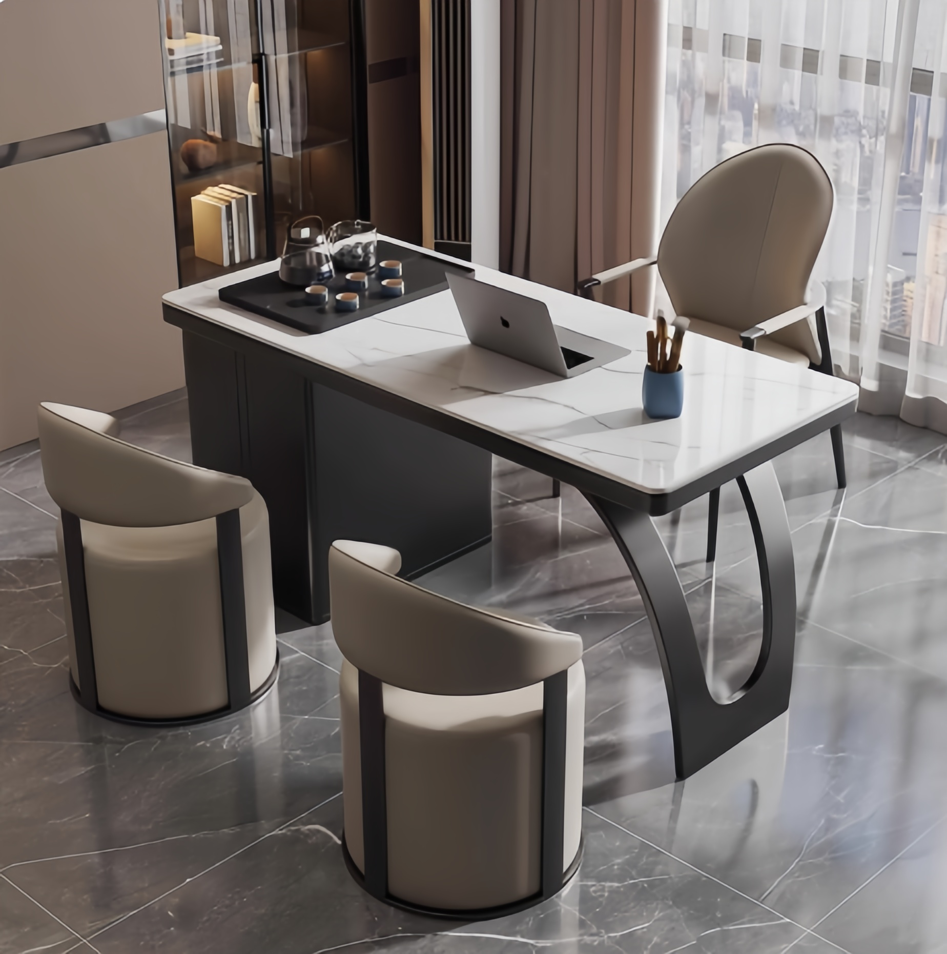 岩板茶桌办公室泡茶一体桌桌现代简约阳台客厅家用轻奢茶台703#