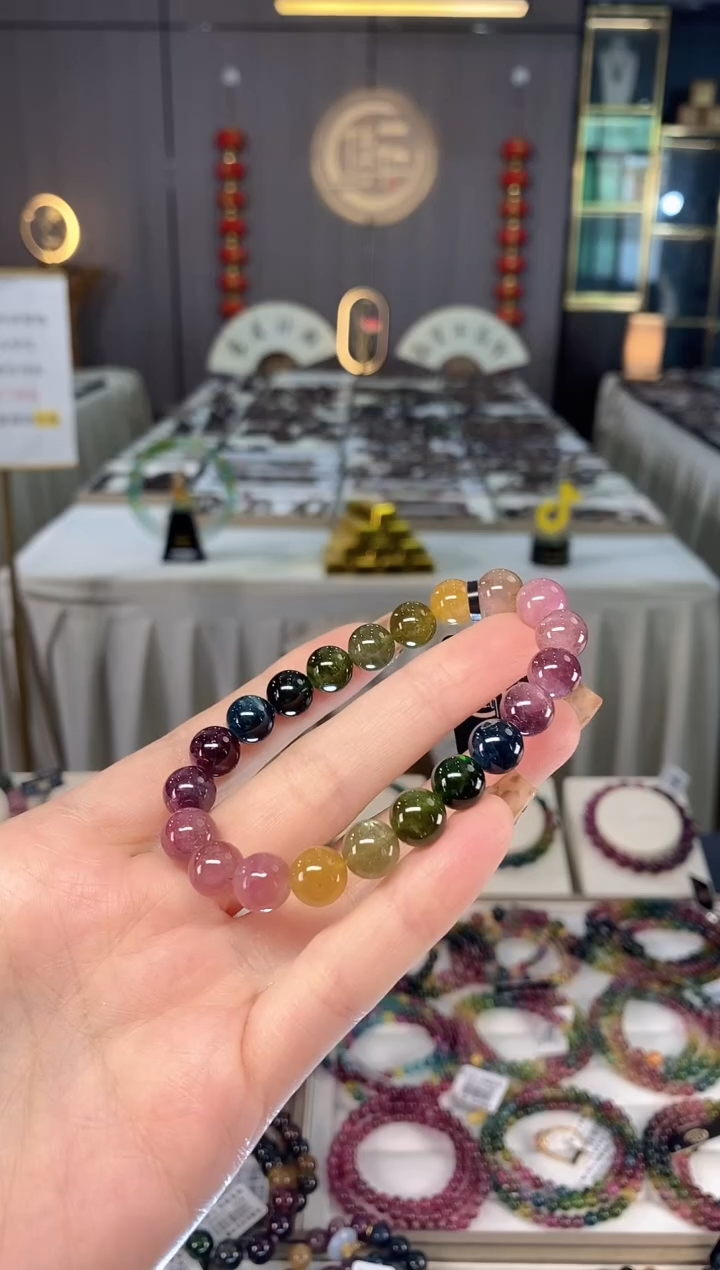 未镶嵌老矿碧玺色标单圈手串9mm+碧玺北dan多样性发货一条