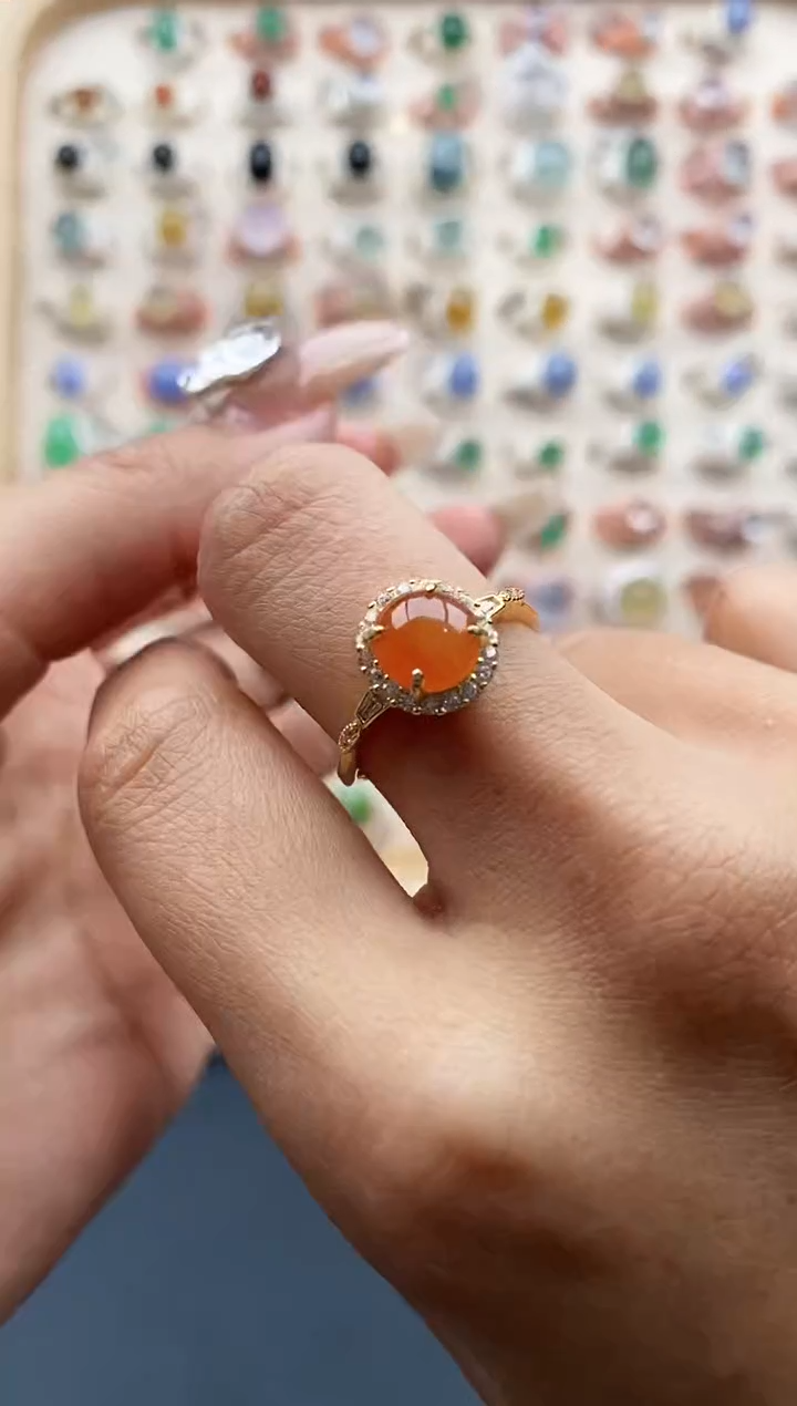 【闪购商品】翡翠戒指银S925镶嵌缅甸天然A货翡翠333   6-8