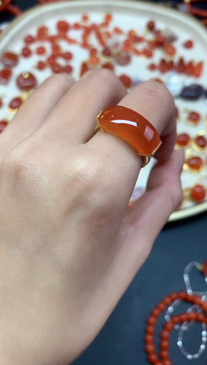 【闪购商品】南红玛瑙戒指18K金镶嵌戒指A166|3800