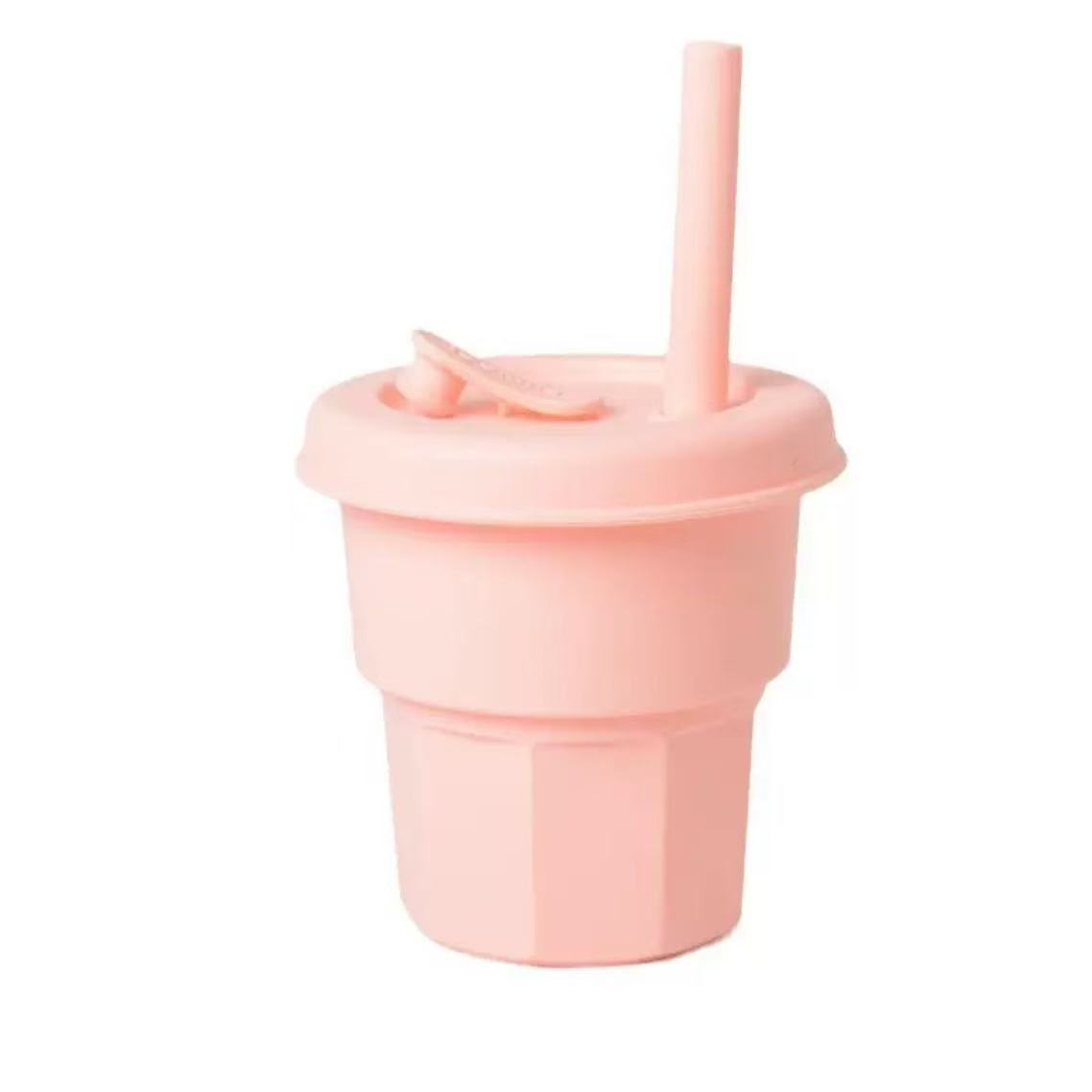 跨境时尚硅胶吸管杯家用便携创意水杯食品级高颜值密封牛奶杯折叠