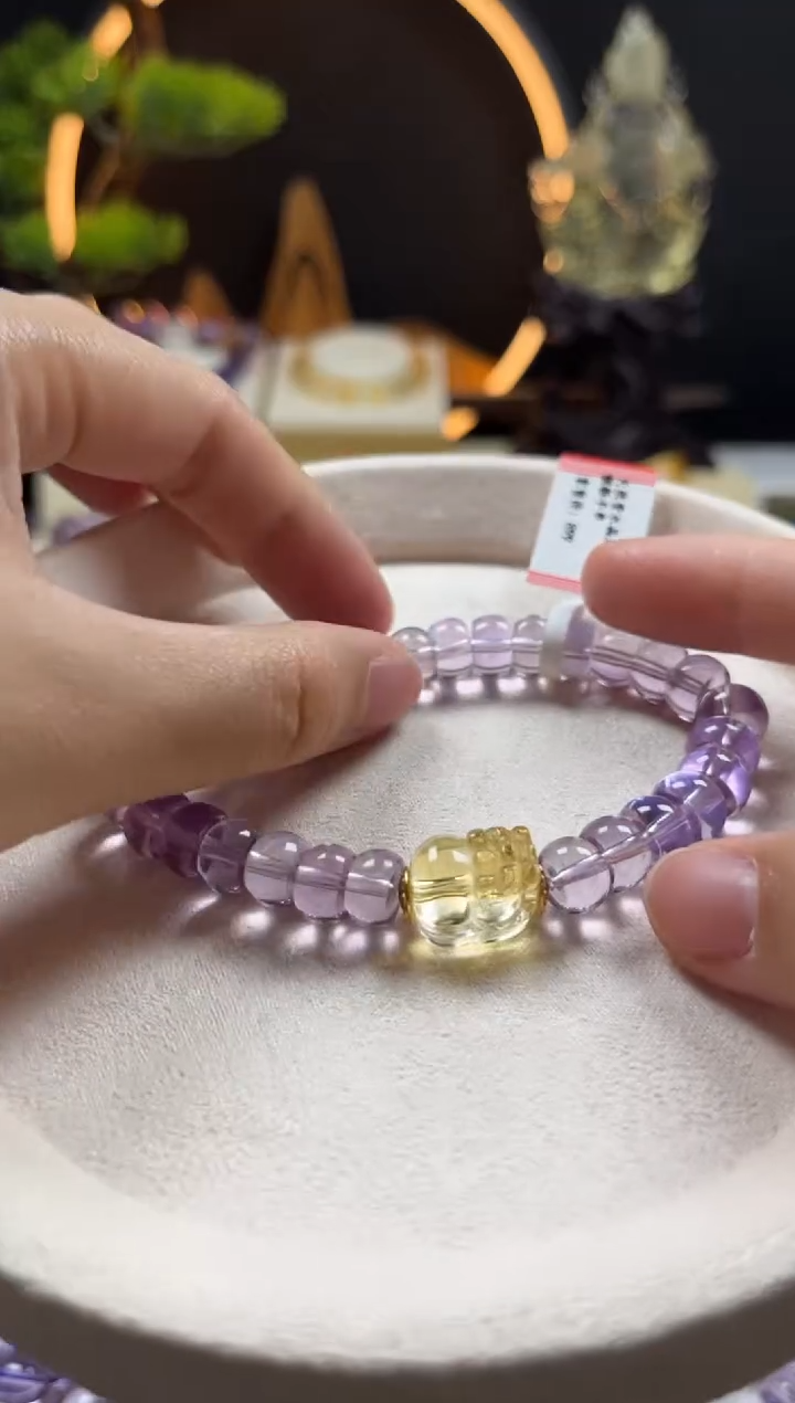 未镶嵌手链紫晶天然紫水晶算盘直切设计手串8mm