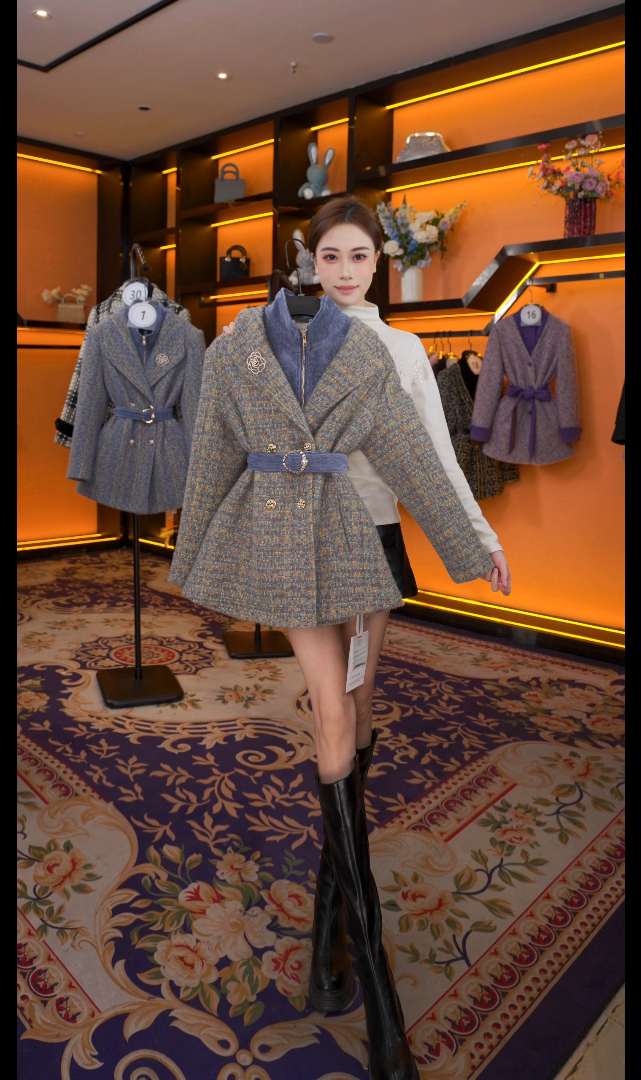【G】秋冬气质小香风时尚设计师中长款羽绒服 GS-57960绿色