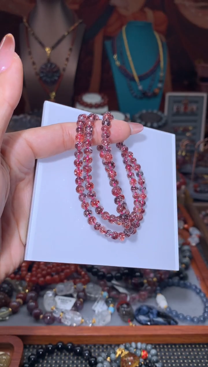 未镶嵌珠宝半成品水晶金草莓多圈手串5+mm