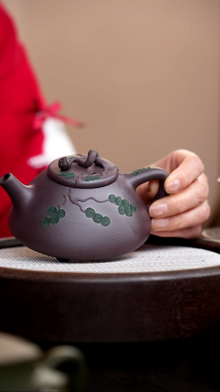 茶壶紫砂紫泥松针子冶石瓢