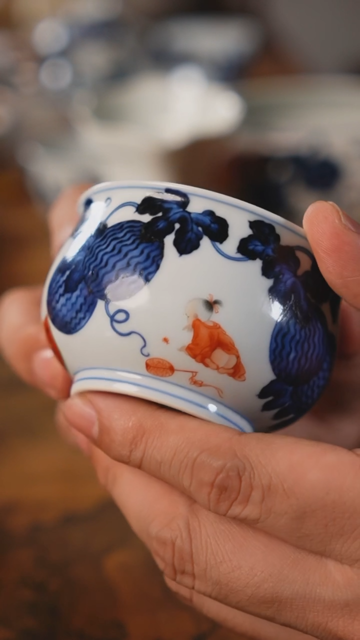 【闪购商品】杯小卿亭 青花矾红西瓜太郎杯