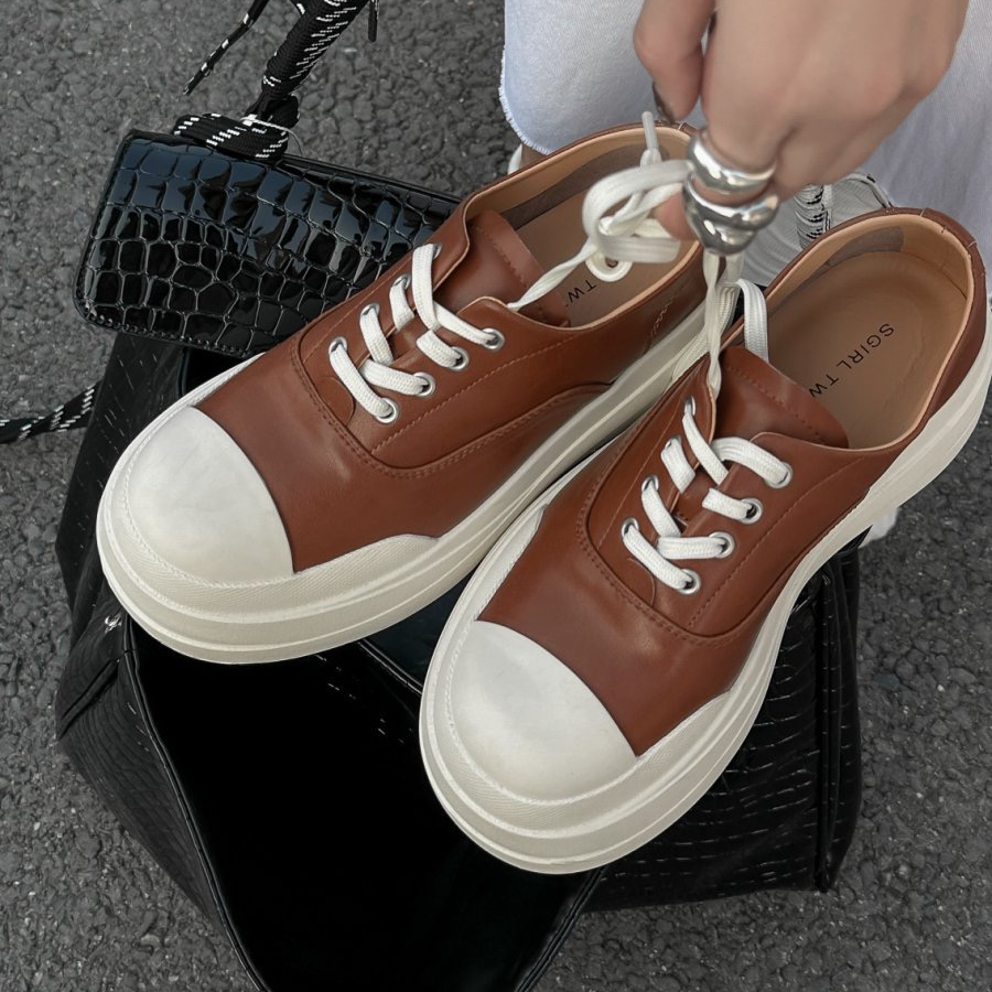 VEEFSHOW C508-2 日系复古厚底面包鞋女百搭休闲大头板鞋米奇鞋潮