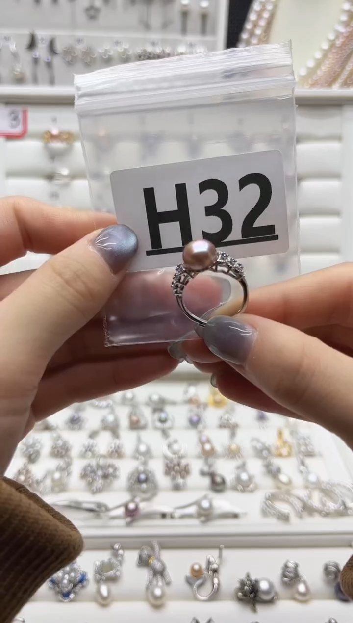 银S925镶嵌珠宝奇石淡水珍珠小*H32