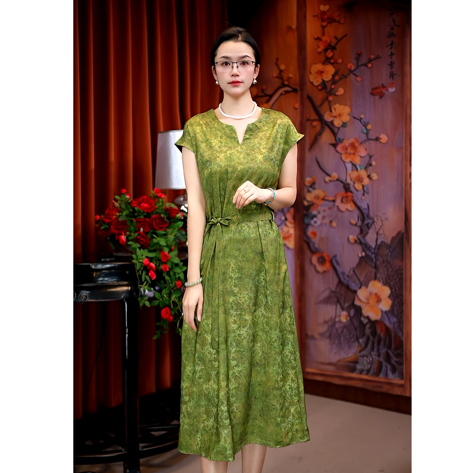 （奥黛）连衣裙长裙中长款休闲风时尚静奢风高桂连衣裙