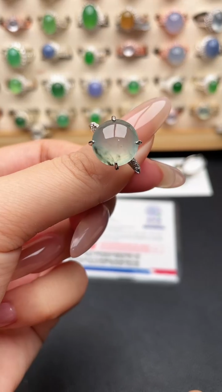 银S925镶嵌戒指翡翠一物一证一礼盒