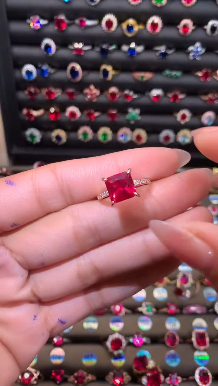 【闪购商品】红宝石戒指银S925镶嵌玫瑰金9