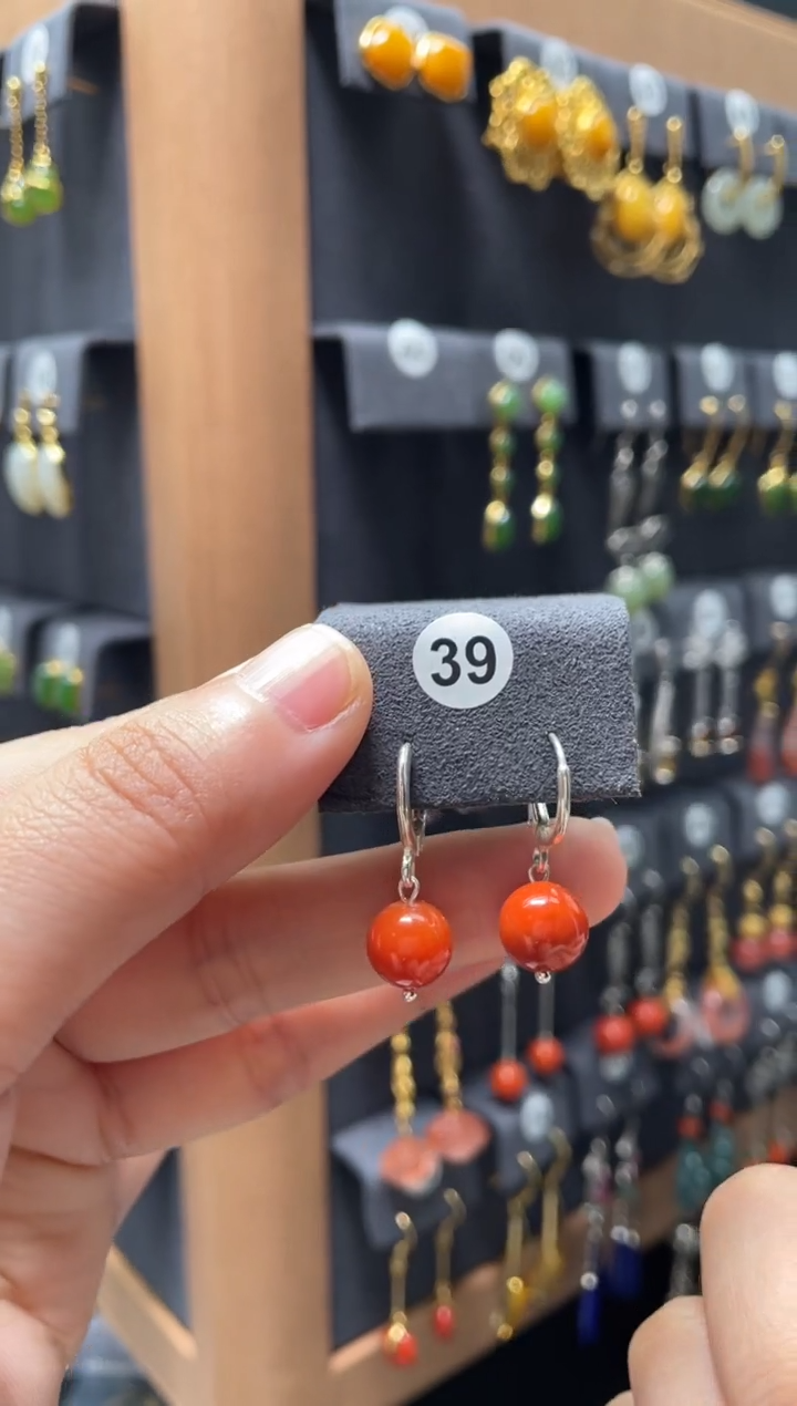 【闪购商品】南红玛瑙耳饰银S925镶嵌00039