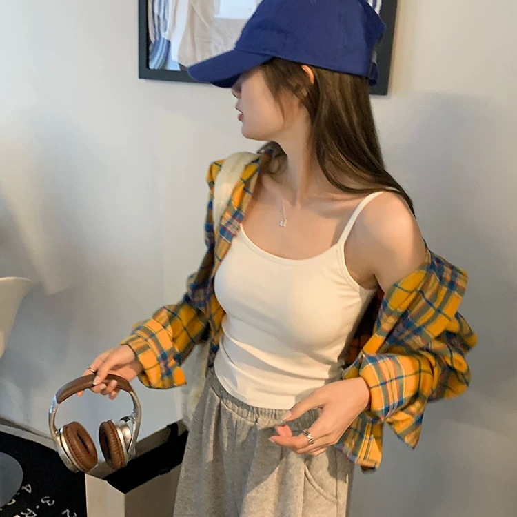 秋冬新款百搭显瘦打底吊带背心上衣无袖带胸垫气质打底上衣女