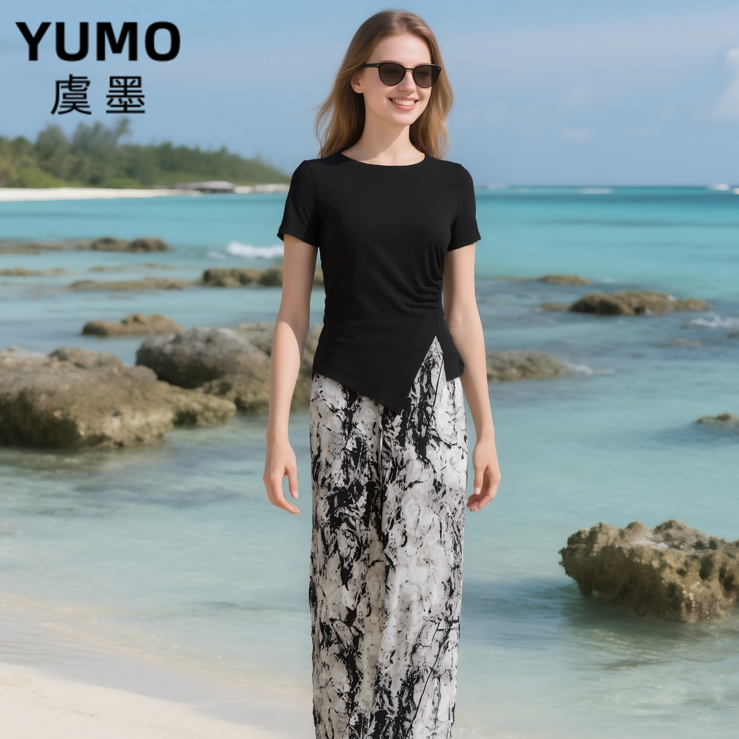 虞墨气质通勤休闲套装显瘦短款夏季不规则1225