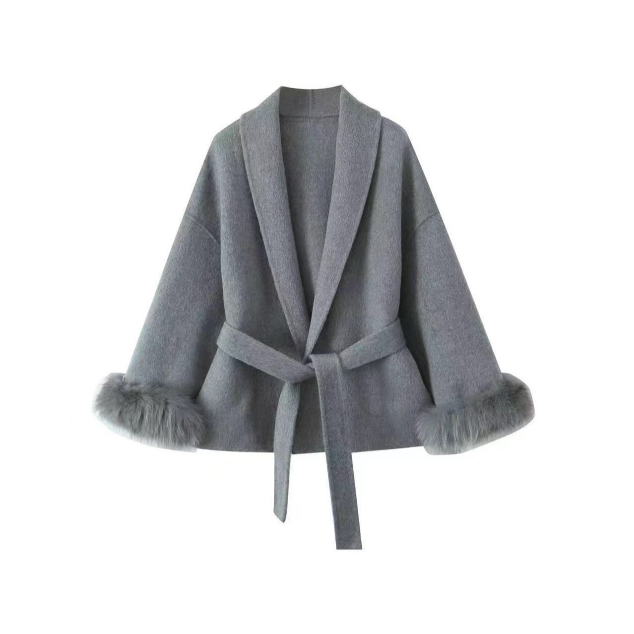 千金名媛慵懒睡袍款羊毛大衣短款外套576