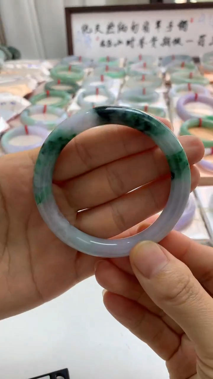 未镶嵌手镯翡翠54.3圆条三彩