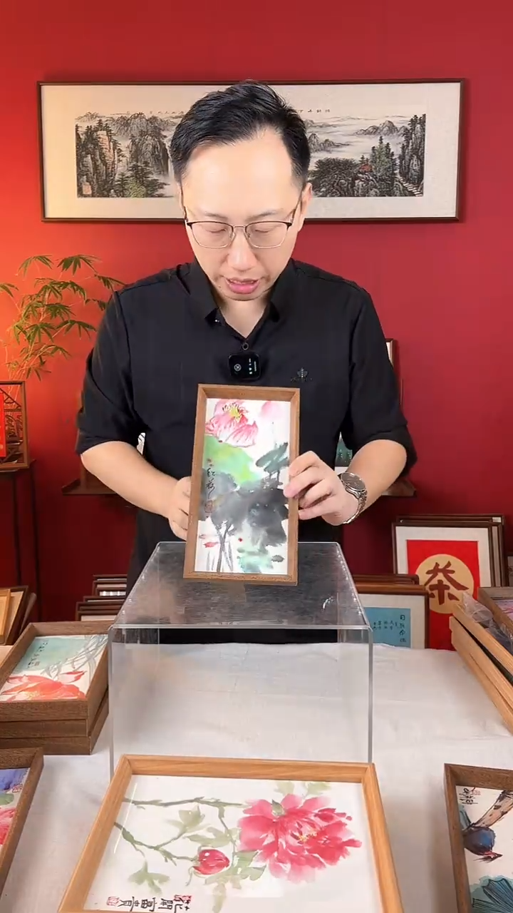 【闪购商品】国画红荷国画14*27摆台