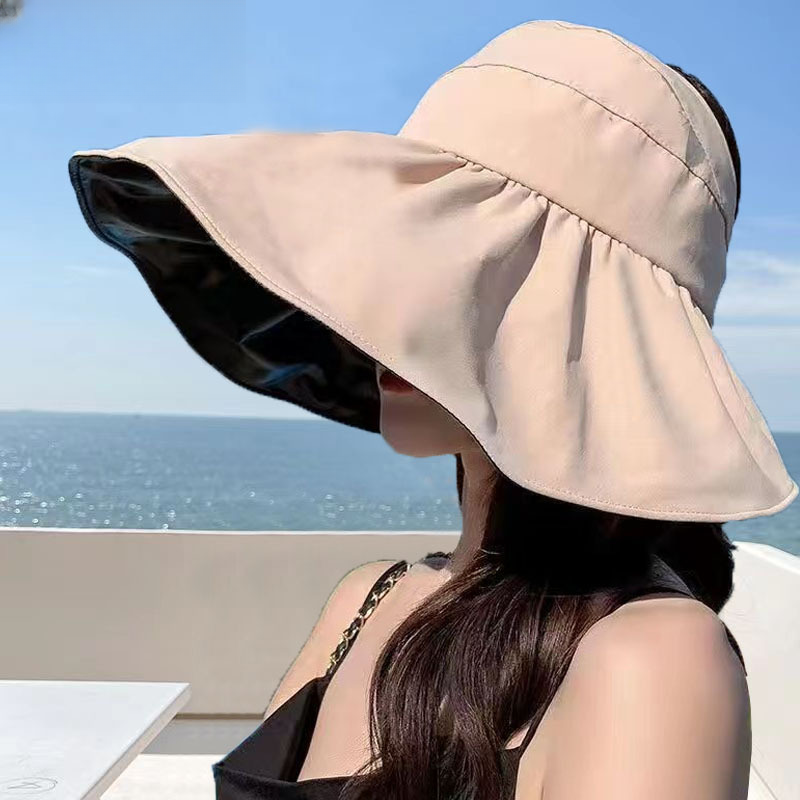 新款半空顶防晒帽女夏季户外出游防紫外线可折叠黑胶遮阳遮阳帽子