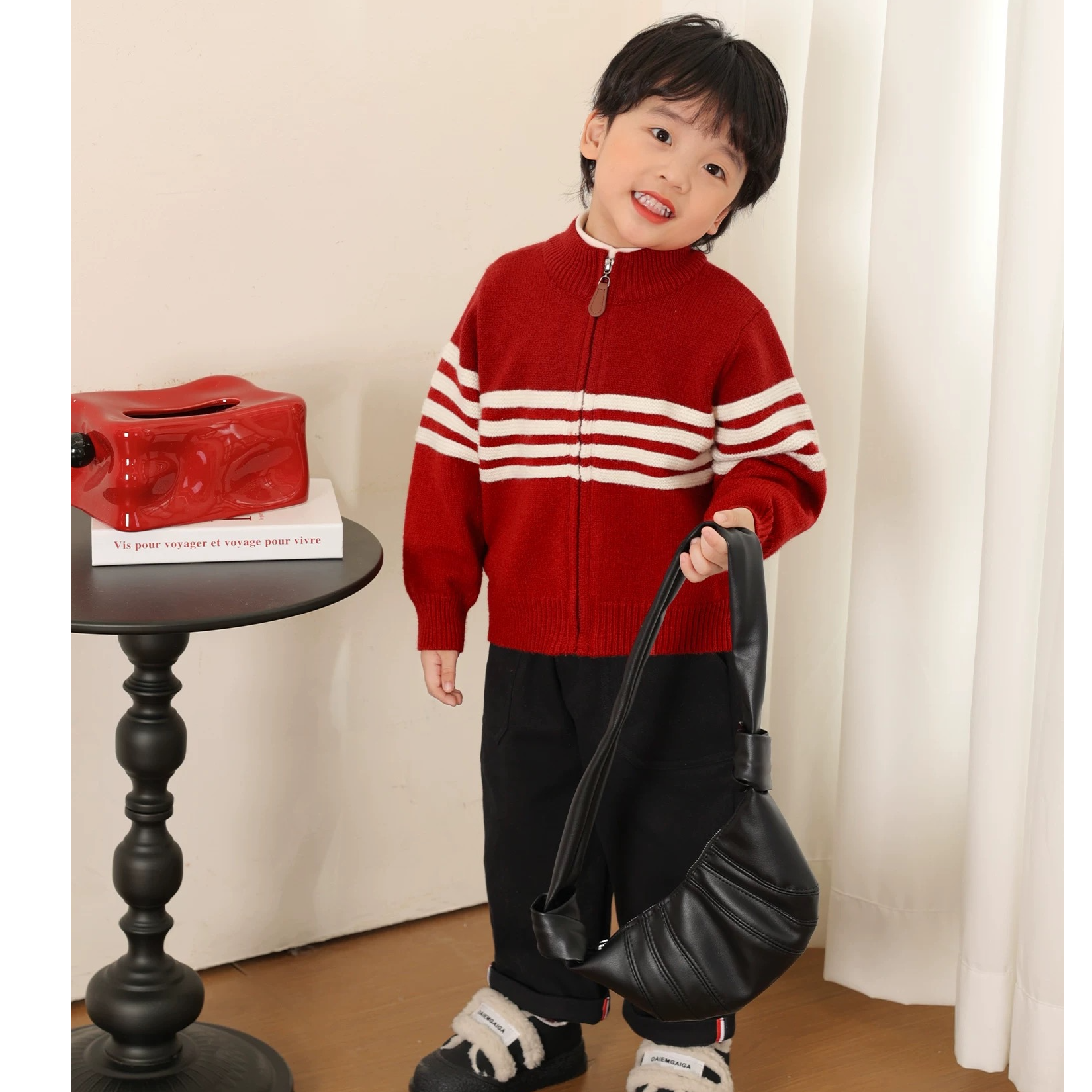 3064春款洋气休闲时尚百搭流行男女童拉链毛衣开衫