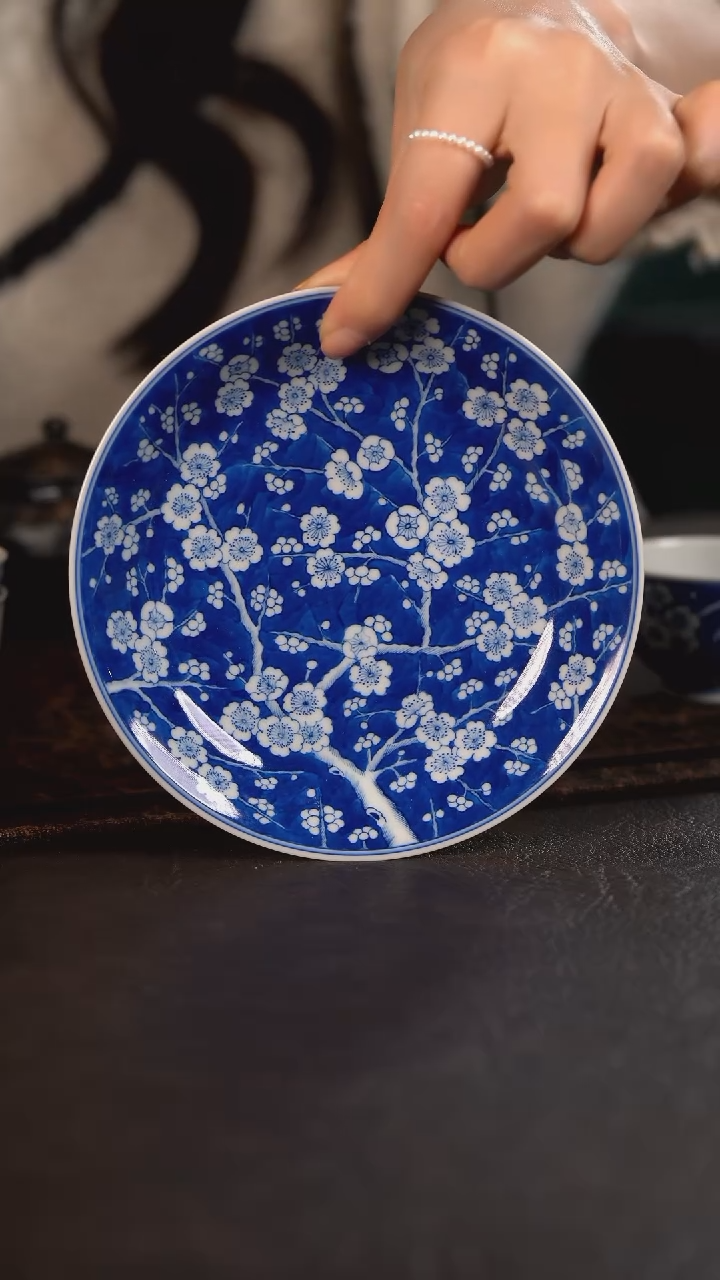 【闪购商品】杯HLX陶瓷蓝地冰梅壶承