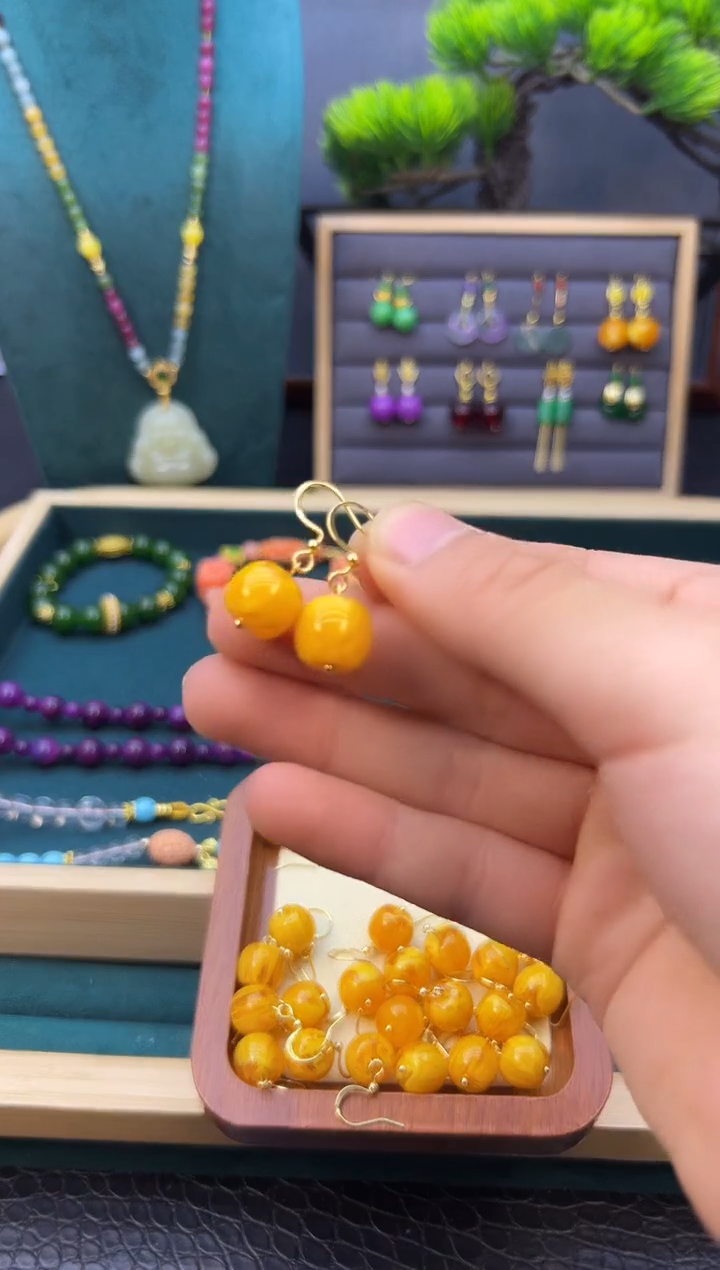 【闪购商品】蜜蜡耳饰14K金镶嵌E01            