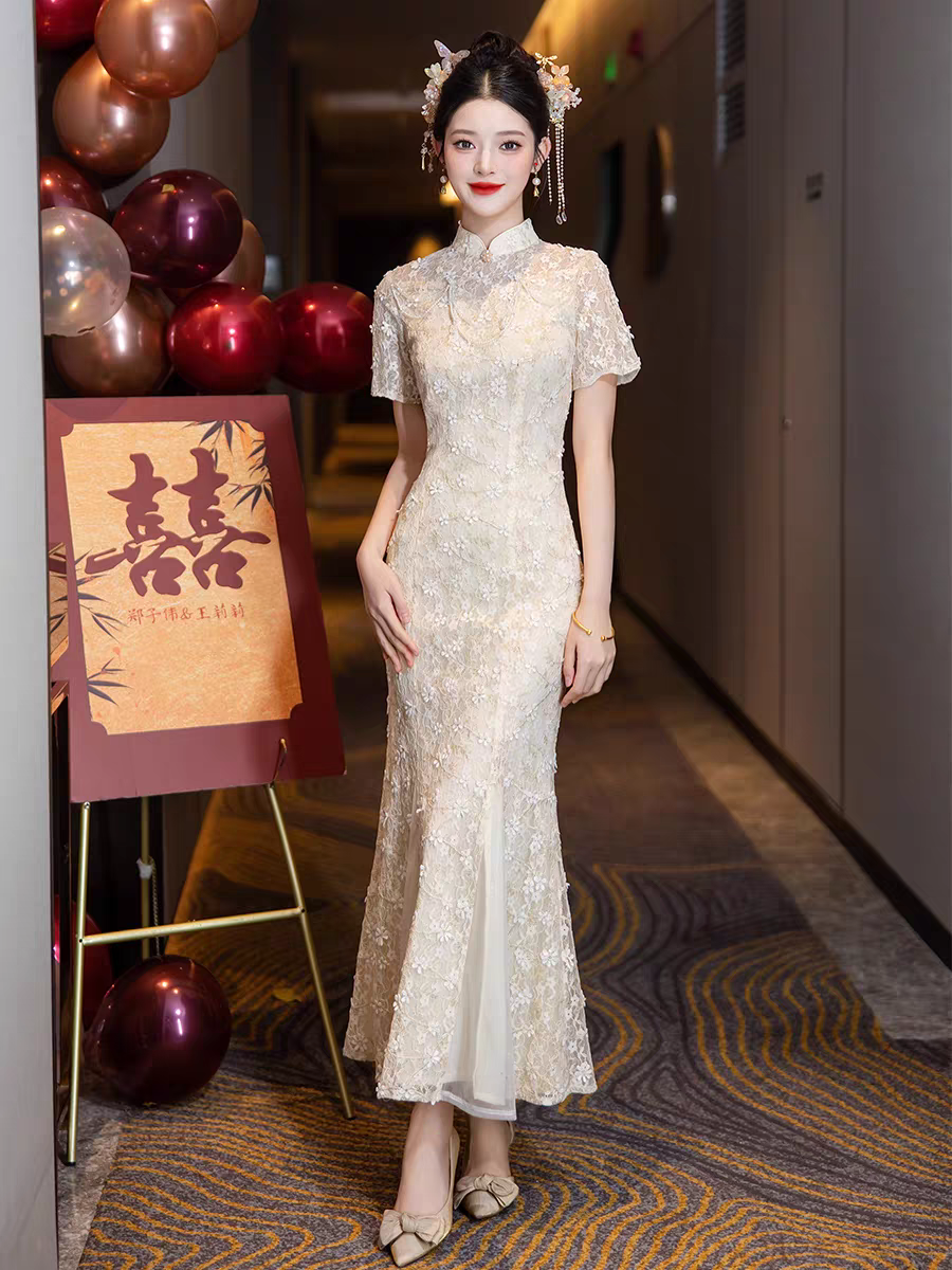 新中式旗袍鱼尾裙2025新款新娘订婚礼服回门便装高级感敬酒服新娘