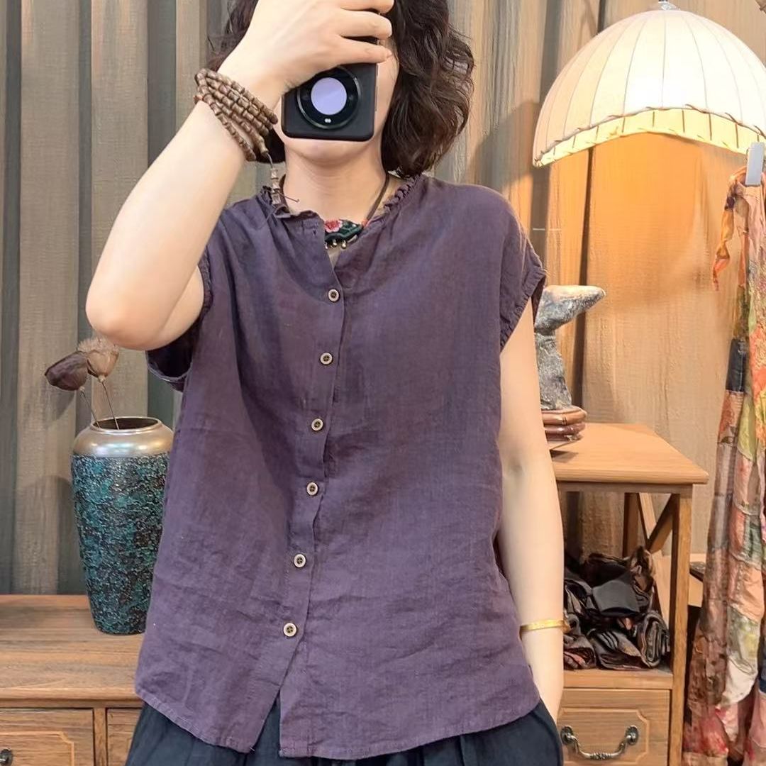 那年  68279砂洗亚麻时尚花边领开衫百搭款（长65 胸围130左右）