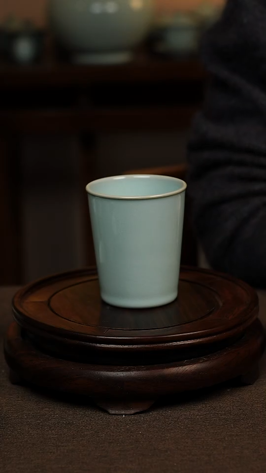 瓷片天青色全手工可乐杯200ml微瑕不带礼盒