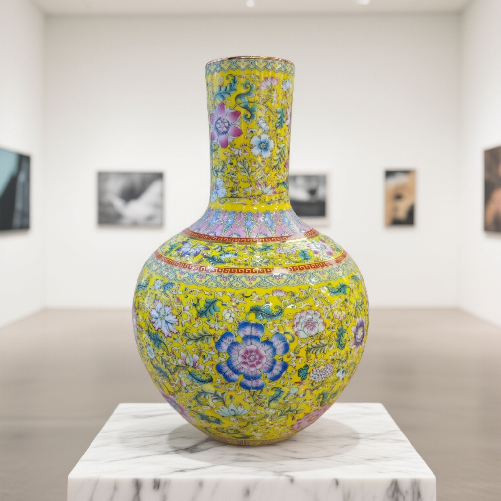 黄地珐琅彩描金天球瓶