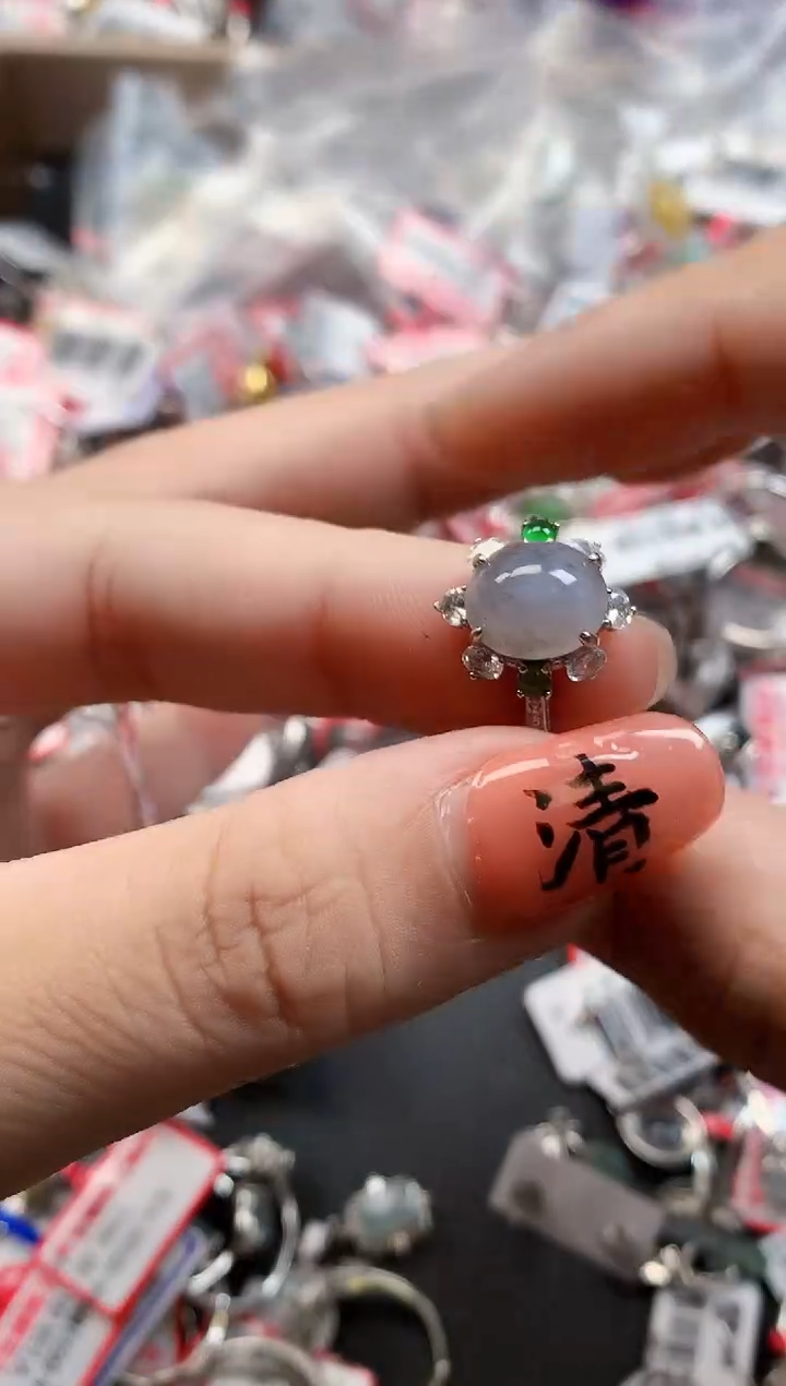银S925镶嵌戒指翡翠天然A货缅甸翡翠