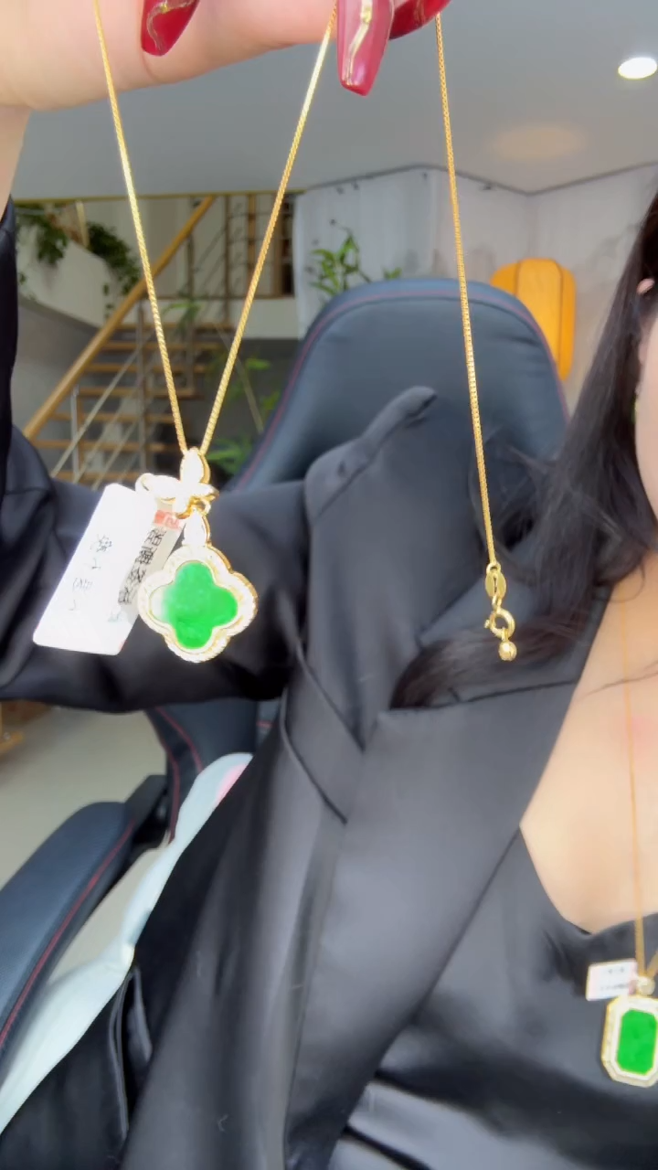 【闪购商品】翡翠吊坠(不含链)银S925镀金镶嵌天然缅甸翡翠A货吊坠