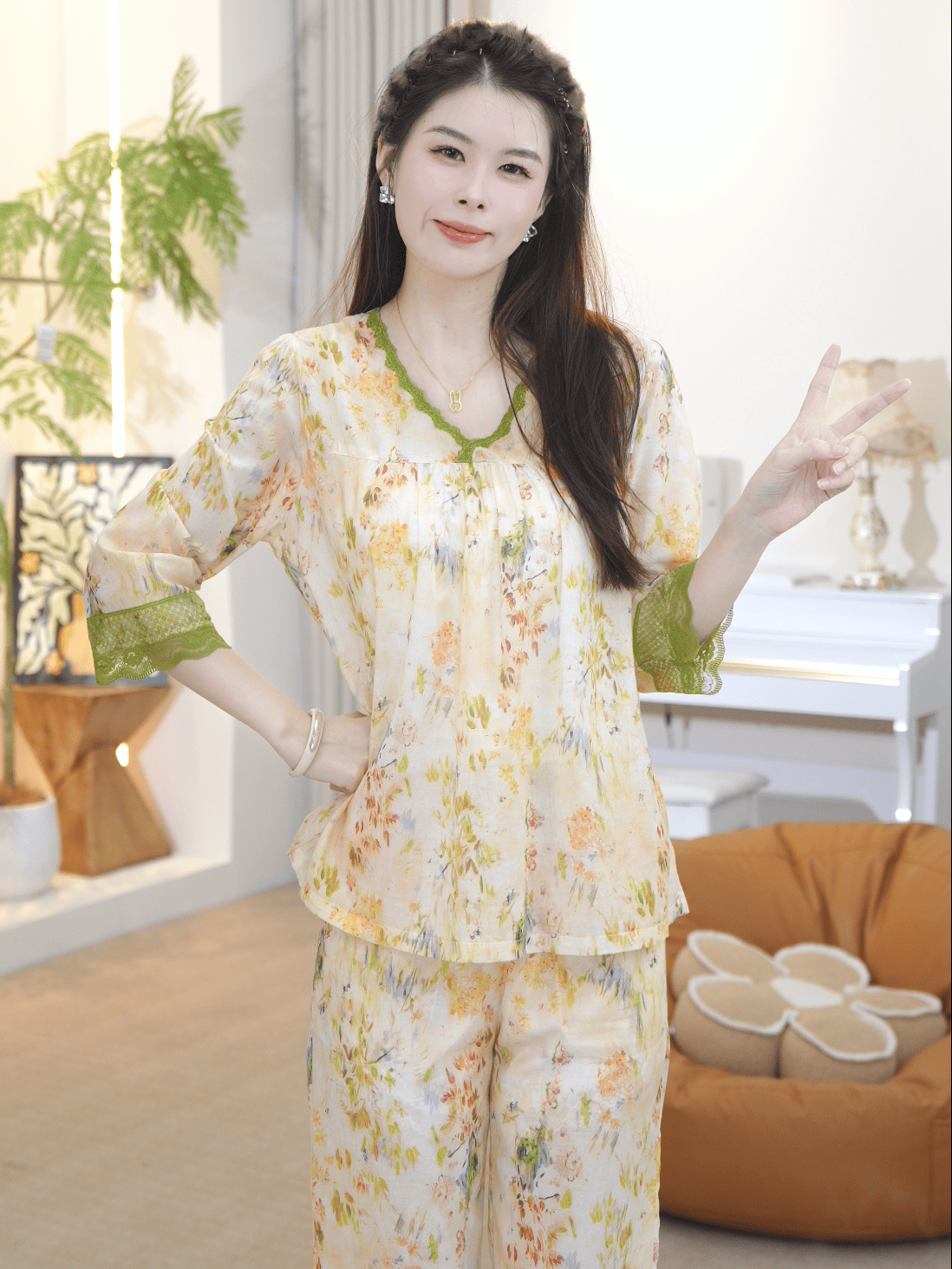 【纯棉时代-橙橙】2025女士夏款舒适纯棉睡衣家居服薄款AYR