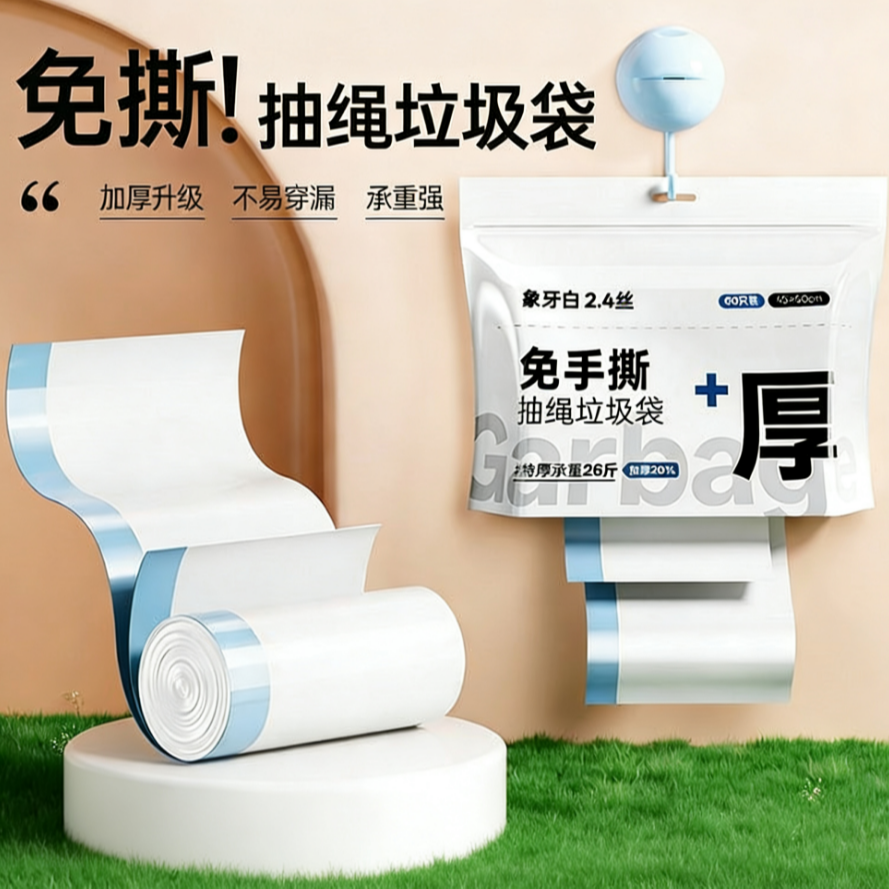 结实耐用加厚抽绳垃圾袋厨房家用手提收口大号室内通用垃圾袋