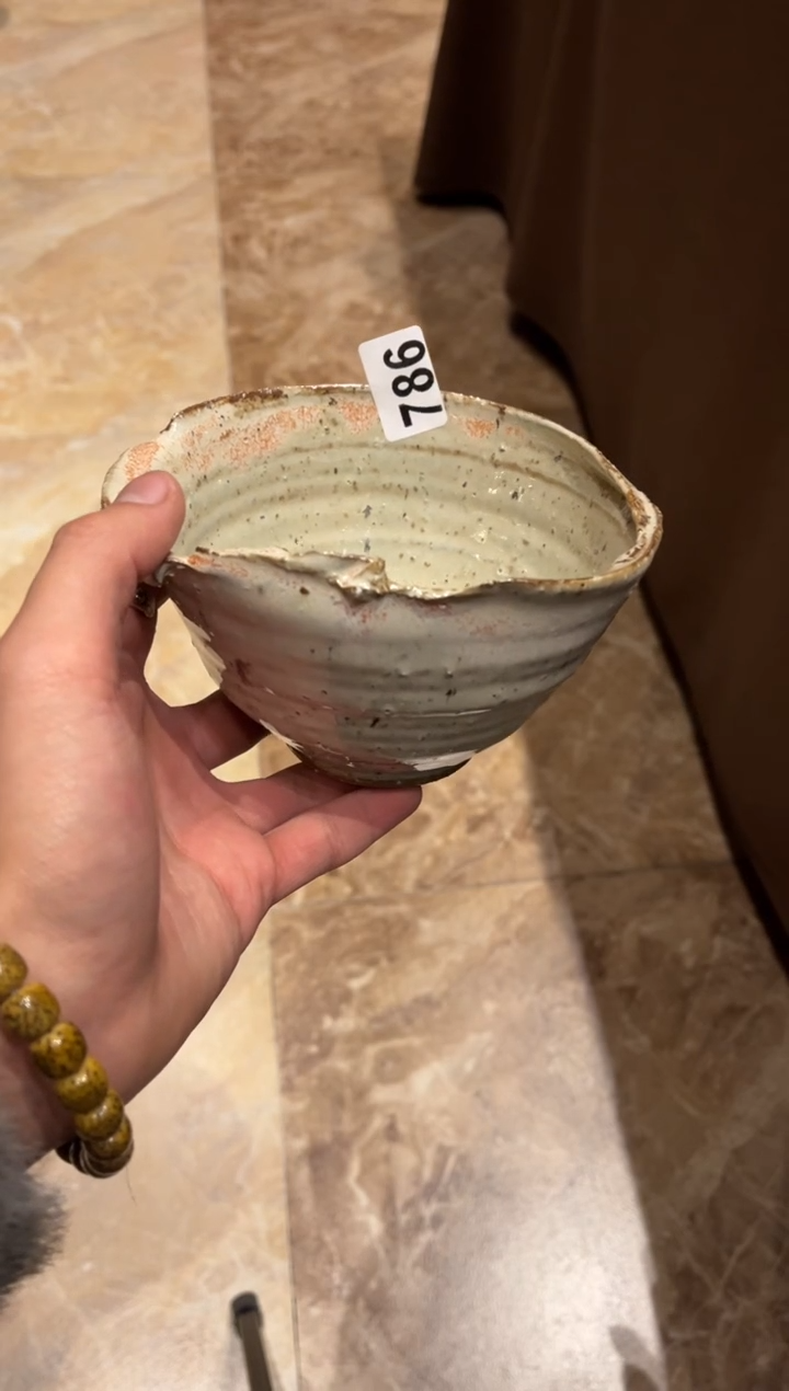 【闪购商品】瓷片786浅色霞光手工粗陶碗1个