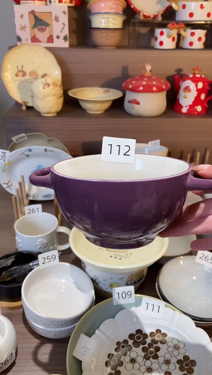 【闪购商品】瓷112紫色双耳碗 瑕疵