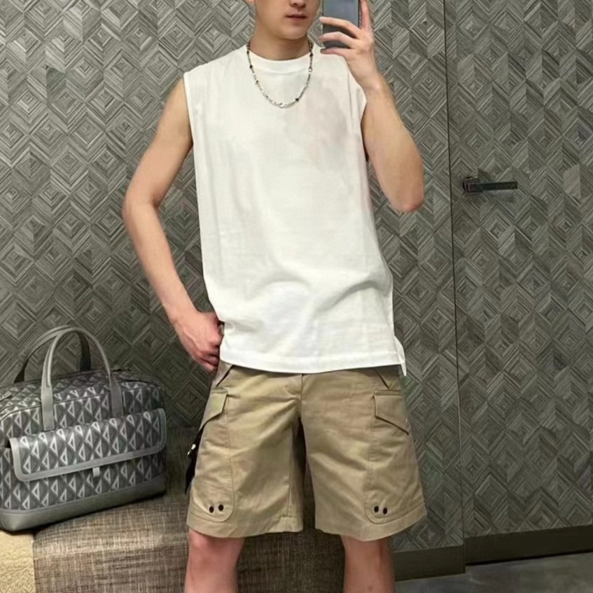 全新未使用 DIOR/迪奥 男士胸口小logo圆领背心T恤128989白色时尚