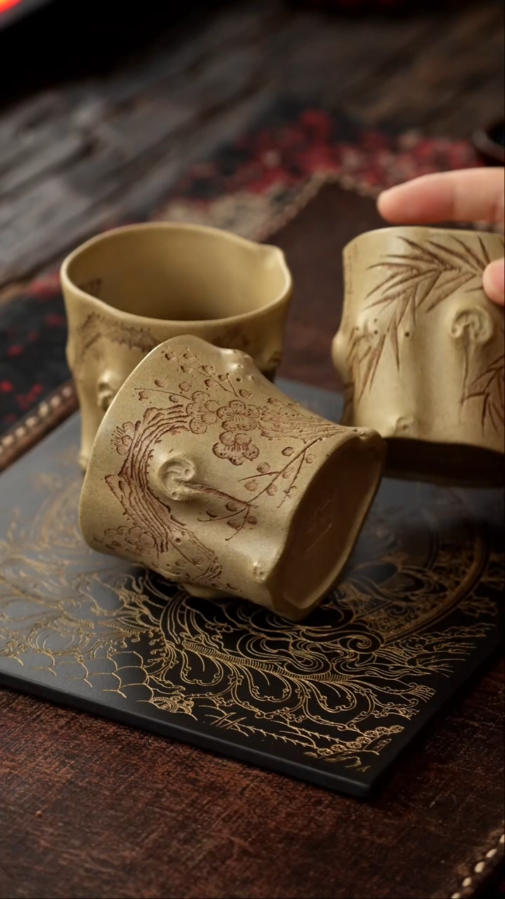 茶杯紫砂非遗茶器-松竹梅套组