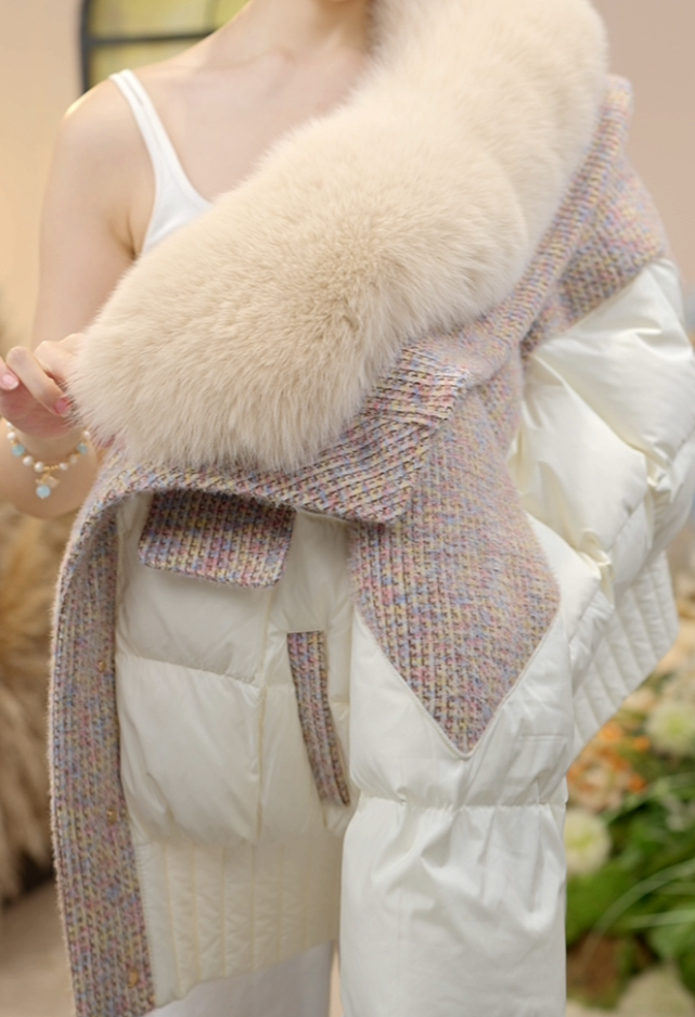 【77-甄选大朵绒】秋冬新款 洋气时尚可拆卸拼接百搭大毛领羽绒服