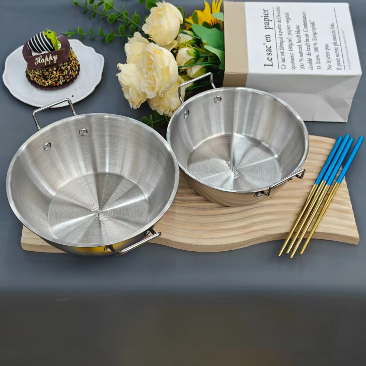 19cm+17cm双耳海鲜锅配两双筷子【汤姆福利专场】