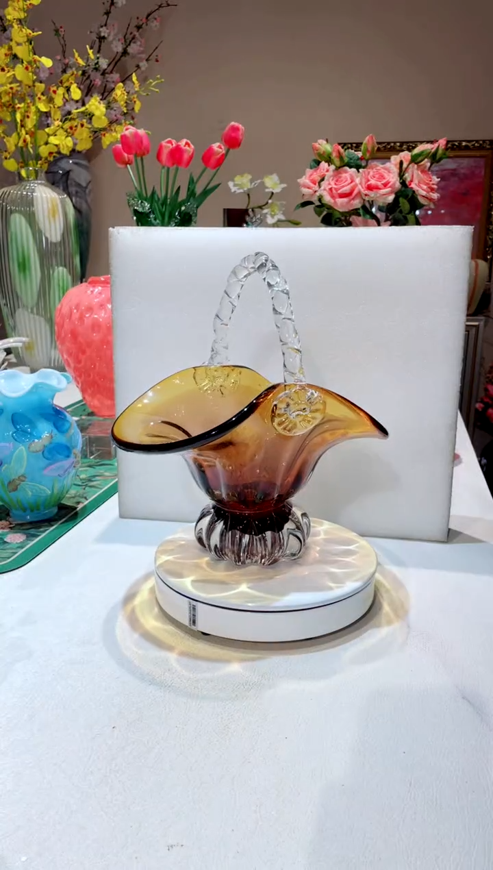【闪购商品】琉璃手工艺品   金褐色提篮微瑕