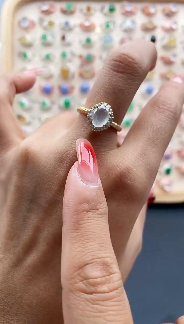 【闪购商品】翡翠戒指银S925镶嵌缅甸天然A货翡翠111 9+8