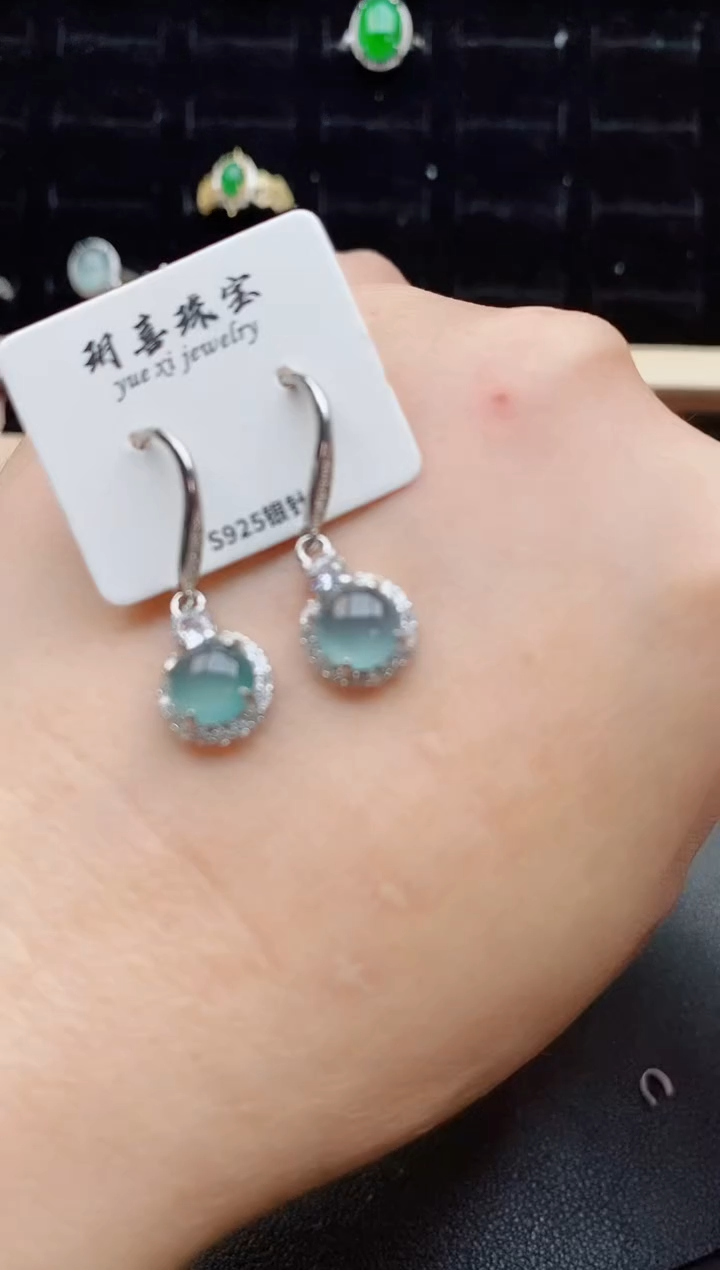 【闪购商品】翡翠耳饰银S925镶嵌12121
