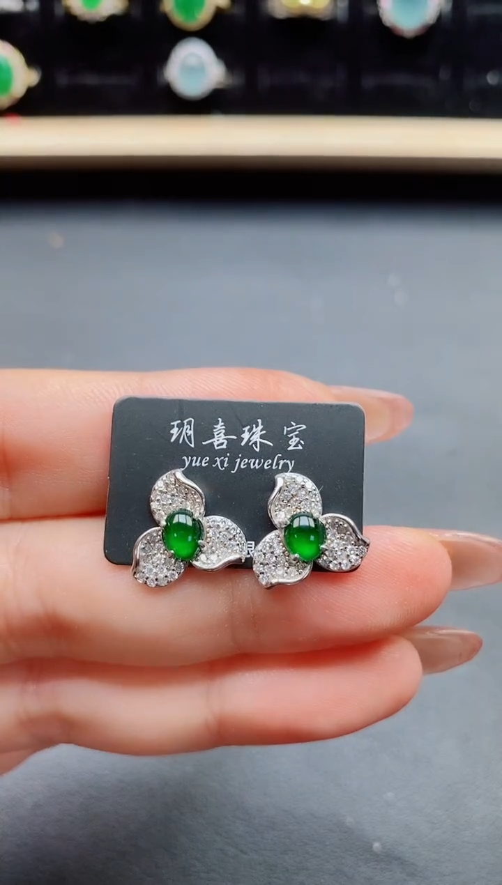 翡翠银S925镶嵌耳饰321312