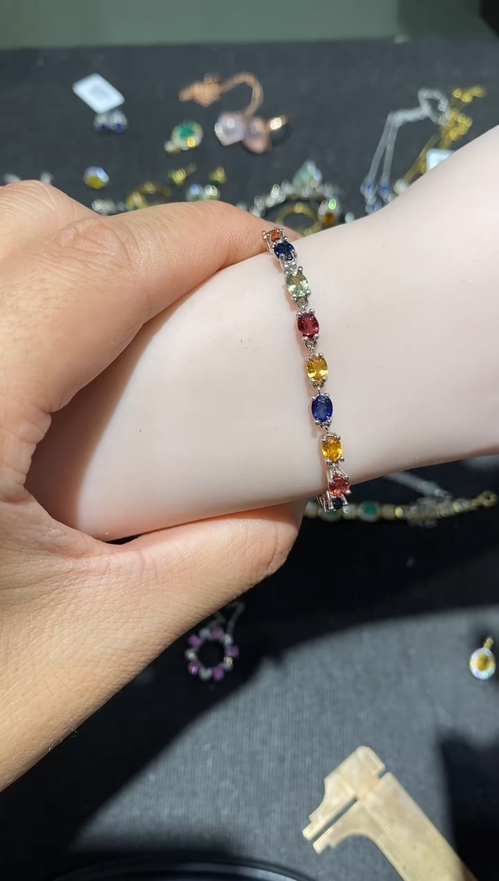 手链蓝宝石银S925镶嵌手链