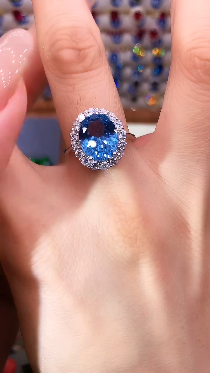 海蓝宝石戒圈银S925镶嵌........