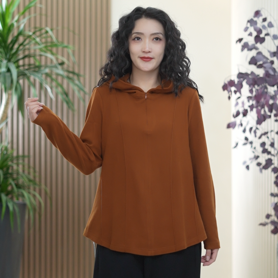 小蛮腰双面德绒连帽打底衫女大码弹力百搭简约秋季保暖拉链上衣