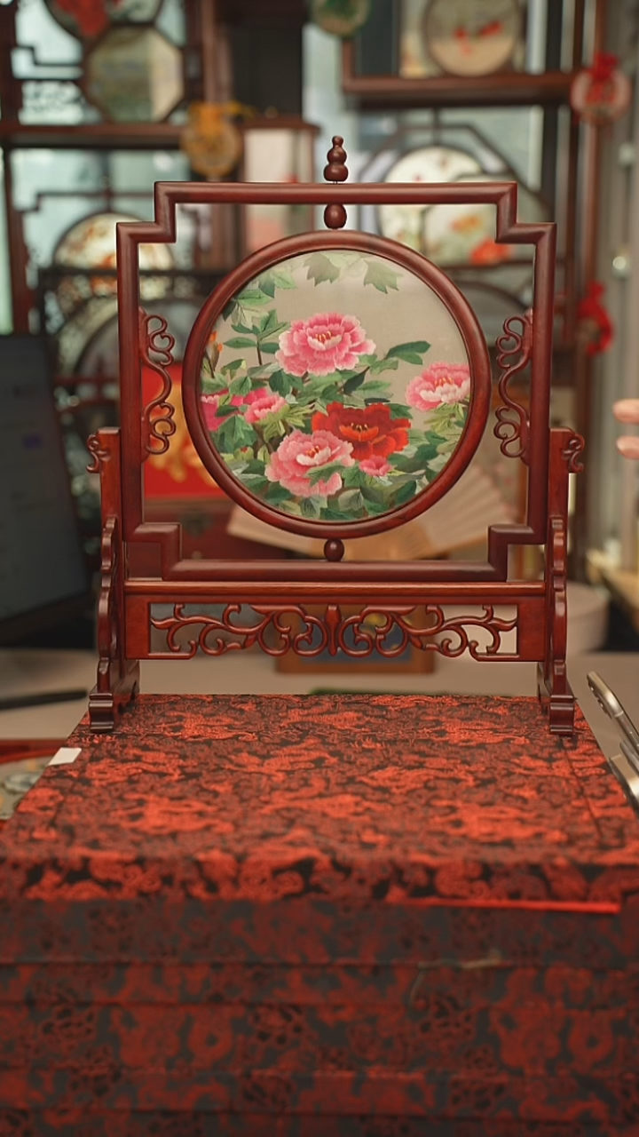 扇子五福架 苏绣双面绣五福架 35乘41