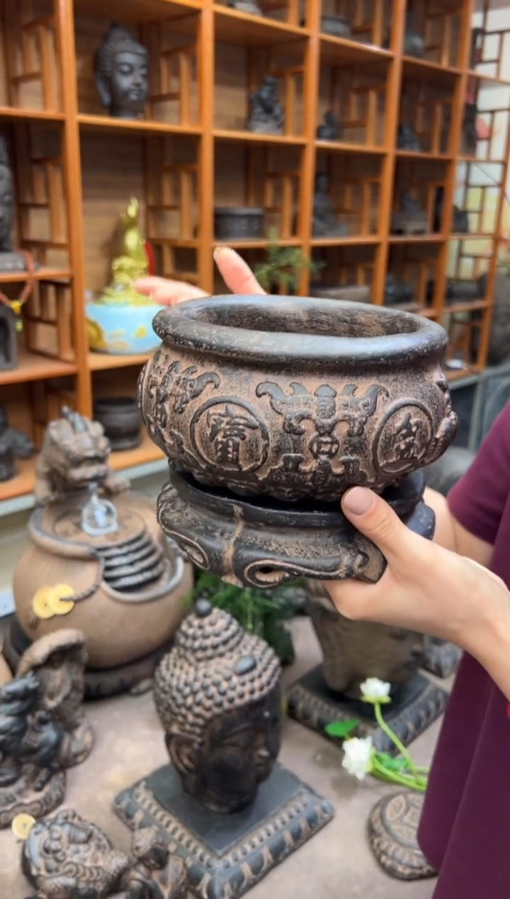 陶土【火山泥】聚宝盆+金箍坛底座